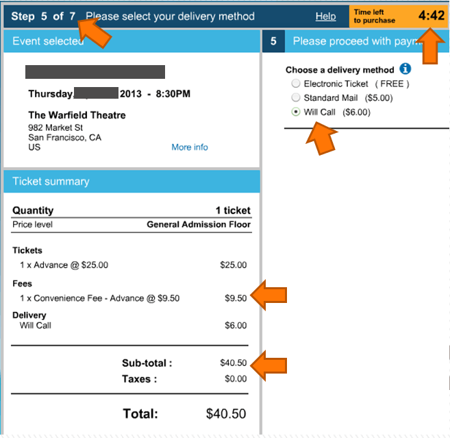 Screenshot of the ticket sales page on axs.com