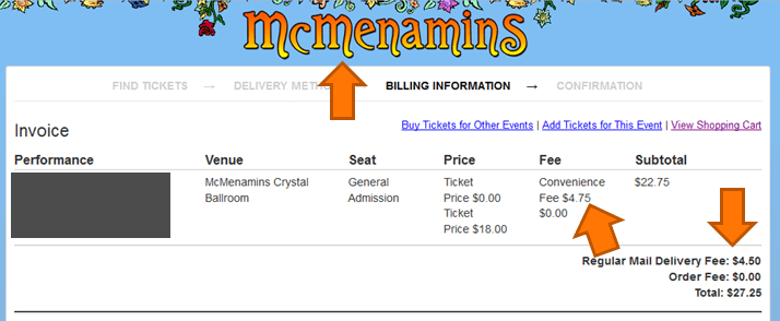 Screenshot of the ticket sales page on eTix.com